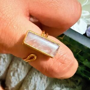 Handmade Gold-Tone Ring with Rectangular rose quartz Inlay